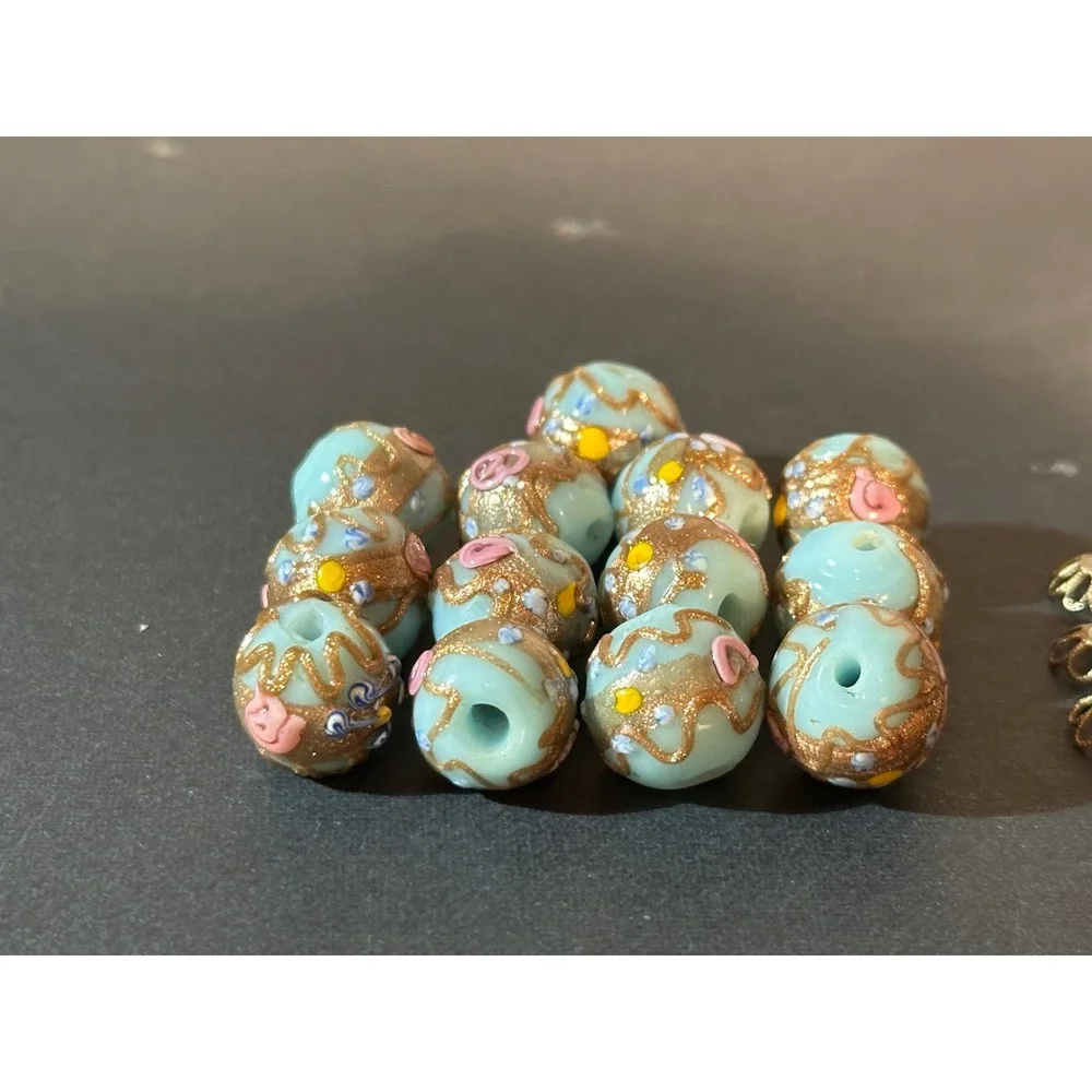 Vintage Murano Style Venetian Wedding Cake Lampwork Rose Beads Lot 54pc